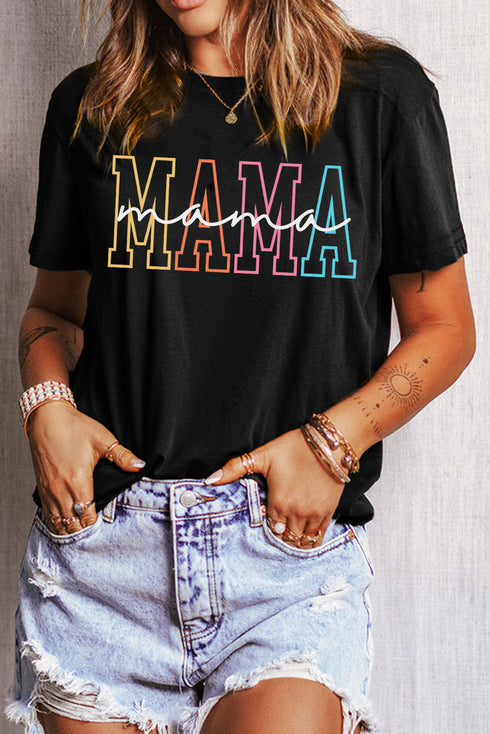 Black MAMA Crew Neck Graphic Tee